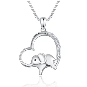 Elephant Necklace 925 Sterling Silver Heart Elephant Pendant Cute Animal Elephant Jewelry Gift for Women Mum Birthday