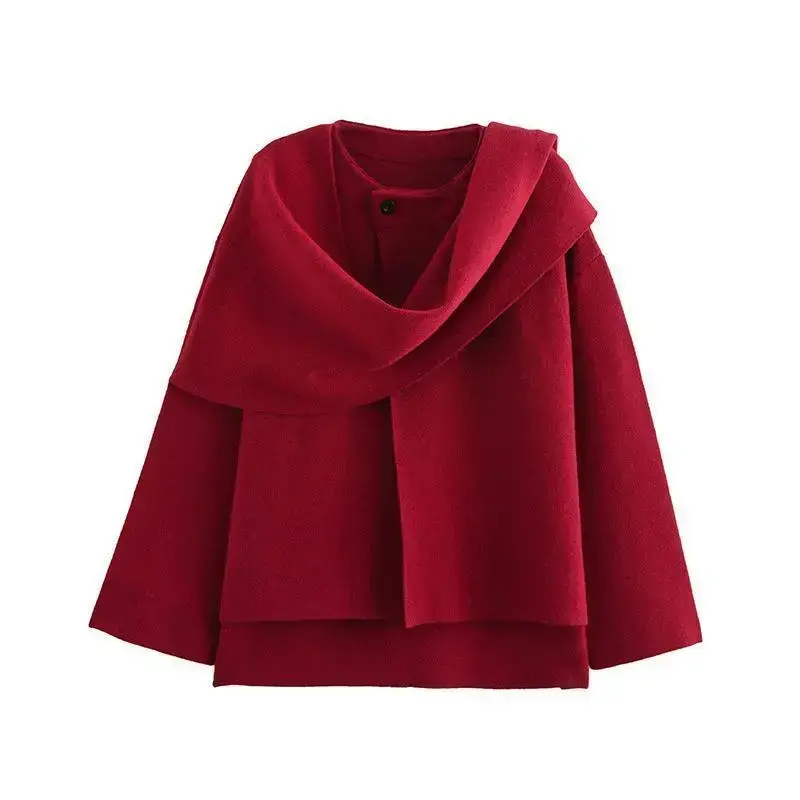 Women's Autumn New Asymmetric Scarf Short Loose Knitted Coat Jacket Knitwear Womenswear Women's Autumn New Asymmetric Scarf Short Loose Knitted Coat Jacket Knitwear Womenswear