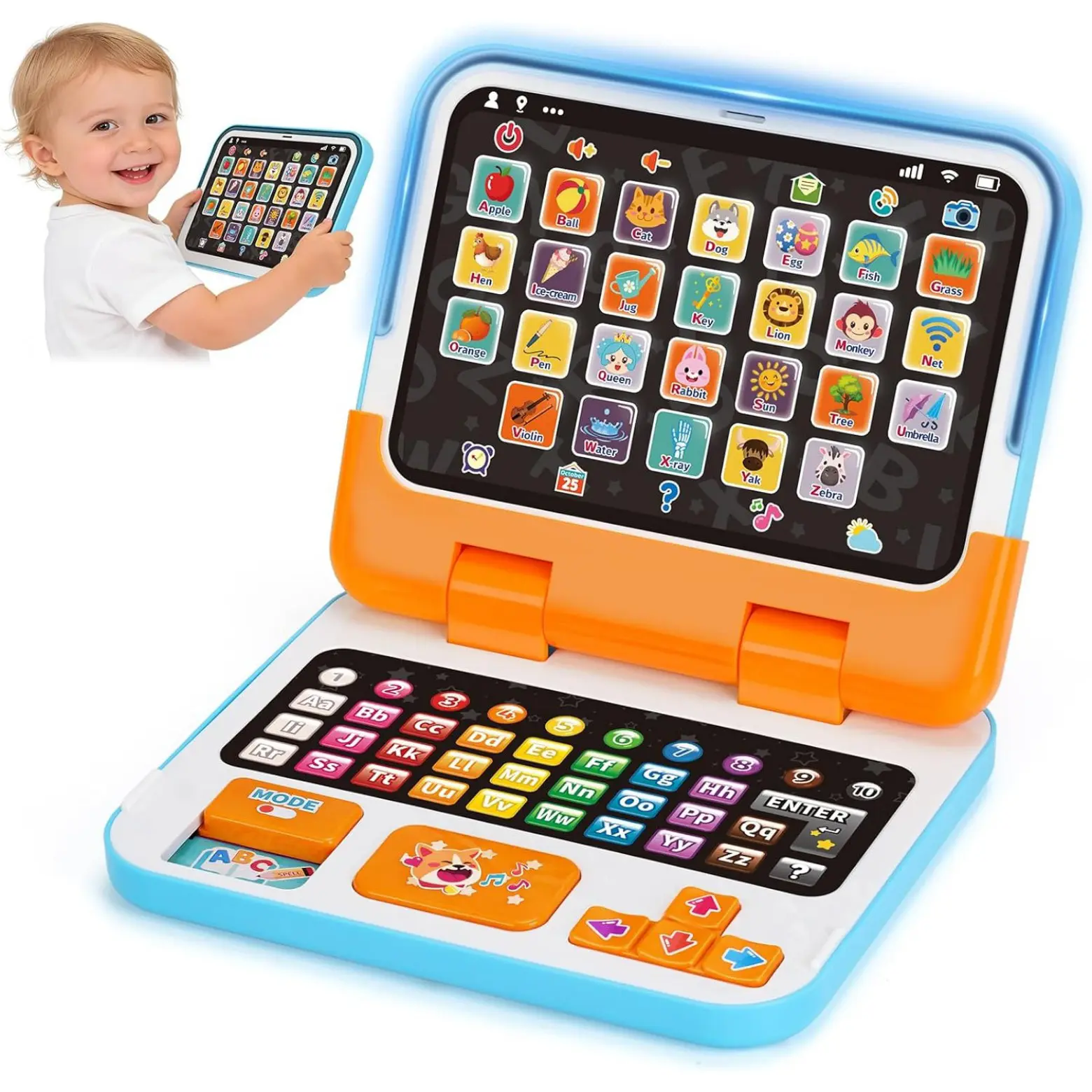 Laptop-Shape Plastic Body Toy Tablet for 1-3 Years Olds, Interactive Educational Learning Toy with Music, Sounds & Lights, Gift-Ready Fun Christmas Birthday Gift for 12-18 Month Babies