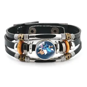 Disney Stitch Leather Bracelet for Men Women - Adjustable Cuff Valentine‘s Day Gift, Unique Charm Bracelet