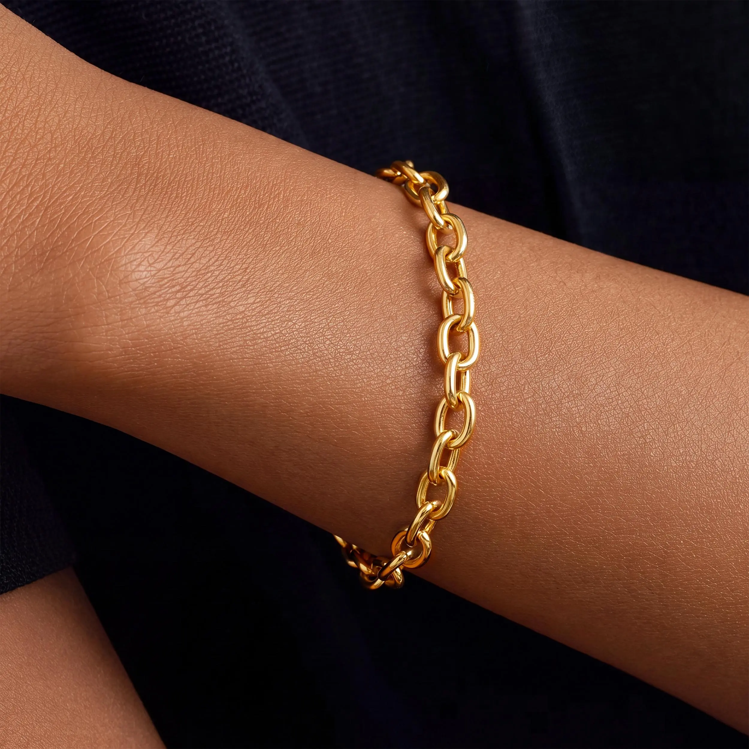 FREEKISS gold bracelet, women's chunky bracelet, waterproof and fade-resistant 10mm O-link chain bracelet, jewelry bracelet, statement gold bracelet, trendy fashion jewelry, jewelry gift, suitable for women to wear
