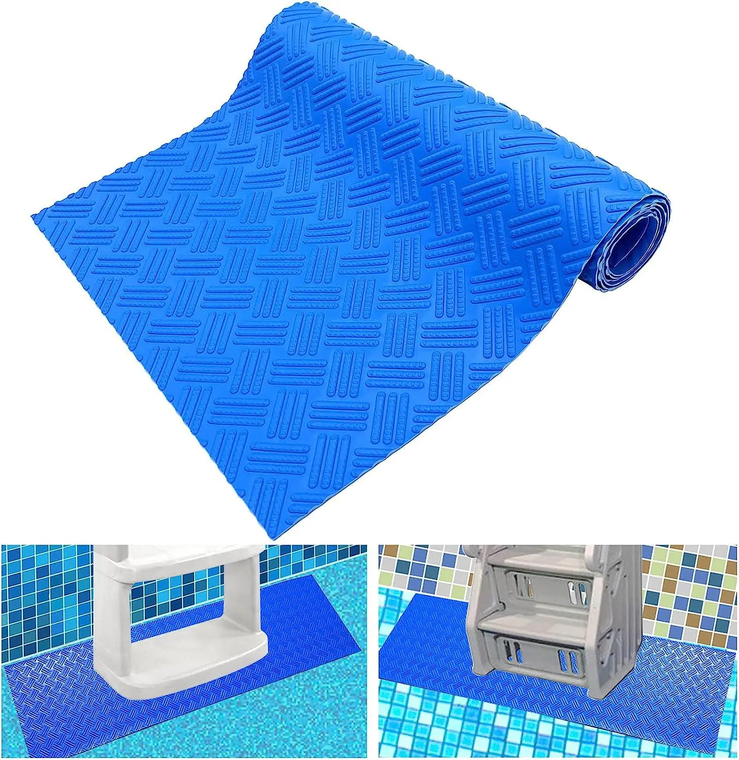 Swimming Pool Ladder Mat - Protective Pool Ladder Pad Step Mat with Non-Slip Texture, Blue Medium Pool Step Mat, 36 Inch X 9 Inch SKARUMMER