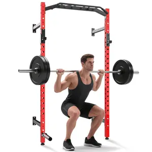 Heavy Duty 1600LB Wall Mounted Power Rack for Home Gym – Commercial Squat Rack with Multi-Grip Pull Up Bar, J-Cups, Landmine Attachment, Space-Saving Strength Training Equipment for Garage or Home