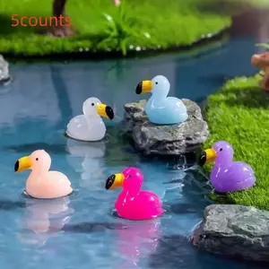 5 Resin Flamingo Ornaments, Soft Blue Floating Ducks, Realistic Beak Tail Design, DIY Aquarium Decor, Fish Tank, Pet Friendly, Gift Set