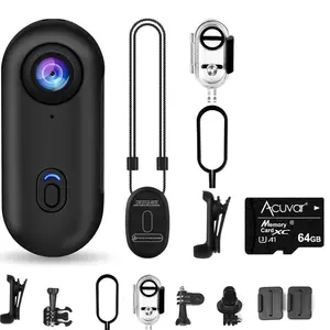 Acuvar 4K Mini Action Camera Thumb POV Portable Body Cam with 64GB Memory Card & Multiple Mounts for Sports Enthusiasts