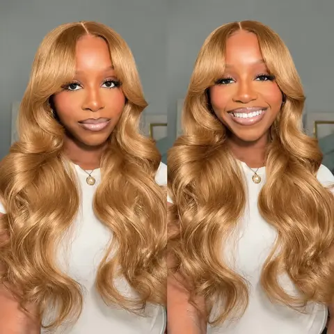 Itoday 27# Honey Blonde 13x6 HD Lace Front Blonde Human Hair Wig, Body Wave, 180 Density, Pre-Plucked Women's Human Hair Wig, Human Hair Wigs