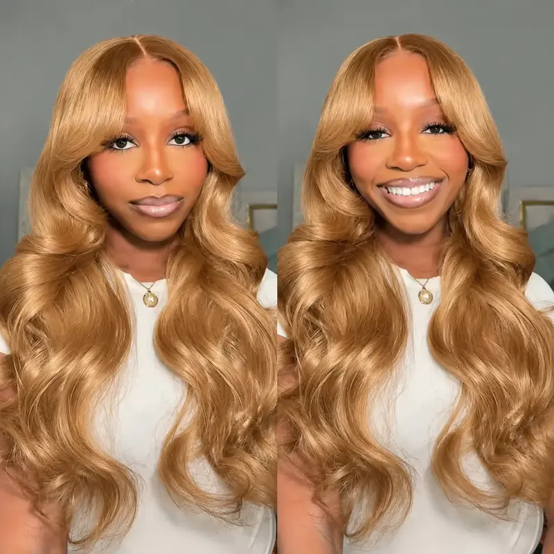 Itoday 27# Honey Blonde 13x6 HD Lace Front Blonde Human Hair Wig, Body Wave, 180 Density, Pre-Plucked Women's Human Hair Wig, Human Hair Wigs
