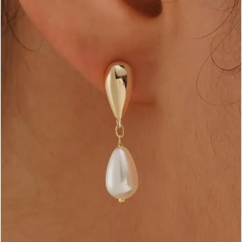 14K Gold Plated Lightweight Teardrop Crystal Pearl Drop Earrings, Pearl Accent Dangle Jewelry for Wedding Bridal, Valentine's Day Gifts