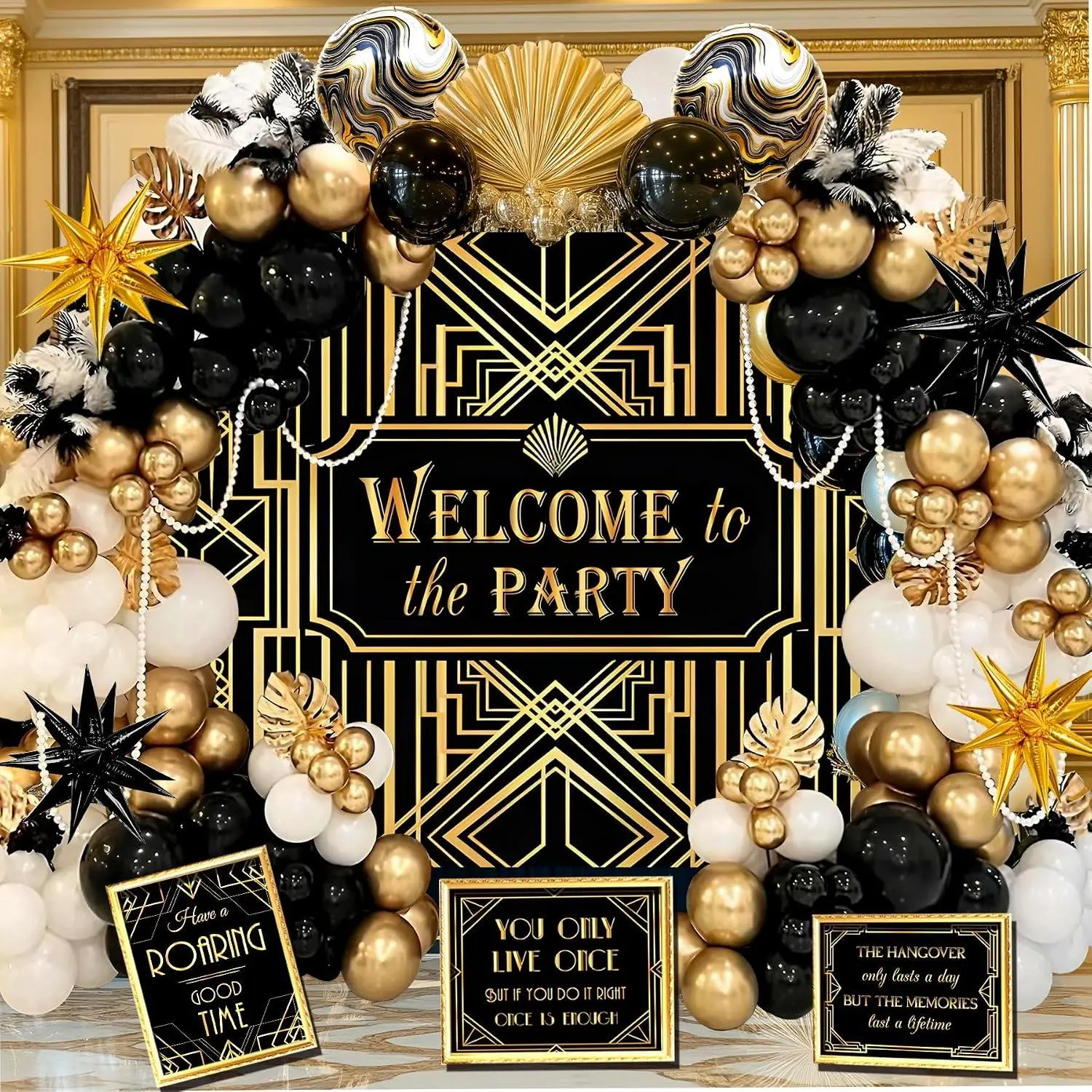 1920S Party Decorations, Roaring 20S Party Decorations, Great 20S Backdrop, Balloons Garland, Retro Jazz Party Roaring Twenties Signs for Speakeasy Decorations,1920 Themed Party Yusino