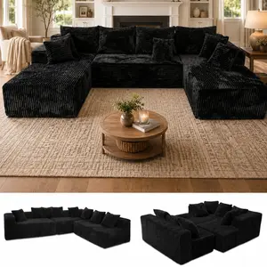 【3 Packages Shipping】133" Modular U-Shape Sectional Couch, Boneless Couches for Living Room with Deep Seat, Modern Minimalist Upholstered Couches with Chaise, No Assembly Required, Black Corduroy Fabric Sofa. cloud