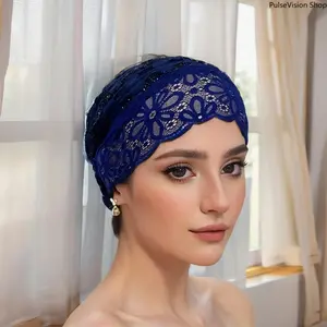 Elegant Lace Trim Polyester Hijab Turban - Soft Breathable Fashion Headscarf Cap, Lace Sheer Shawl for Ramadan, Daily Occasions