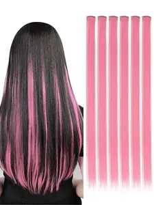 6pcs Women's Trendy 20inch Long Straight Synthetic Clip-in Hair Extensions, Natural Fluffy Striking Hair Extensions for Highlight, Fashionable Hair Pieces for Daily & Party Decoration
