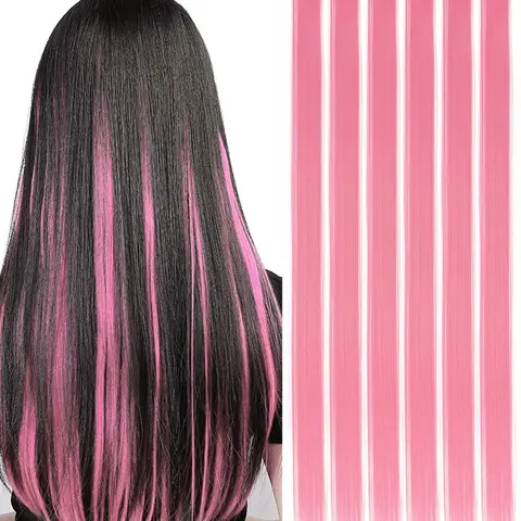 6pcs Women's Trendy 20inch Long Straight Synthetic Clip-in Hair Extensions, Natural Fluffy Striking Hair Extensions for Highlight, Fashionable Hair Pieces for Daily & Party Decoration