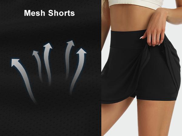 Women’s High Waisted Stretchy Solid Color Skort - Skirts with Shorts Underneath, Lightweight Athletic Skirt, Cute Sport Style, Active Athleisure Skort with Built-in Mesh Pockets for Tennis, Summervibes Workouts, Lightweight Athletic Skirts