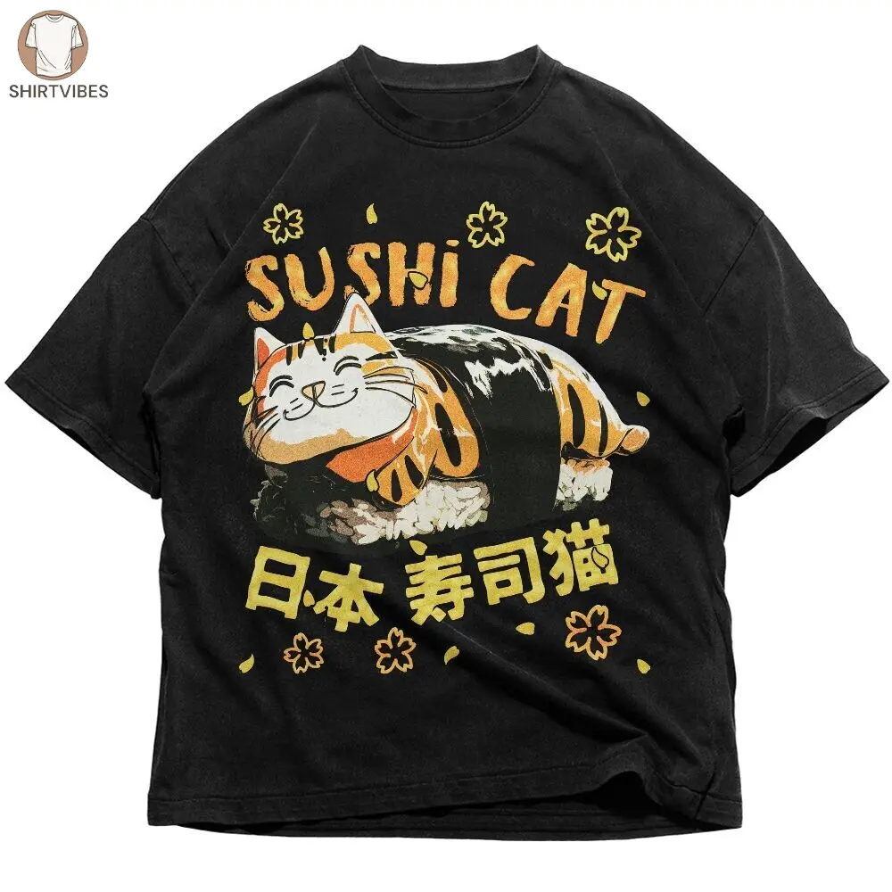 Kami Crew Japan Sushi Cat Shirt, Food Tokyo Japanese Cute Neko Weird Harajuku Streetwear Unisex Shirt