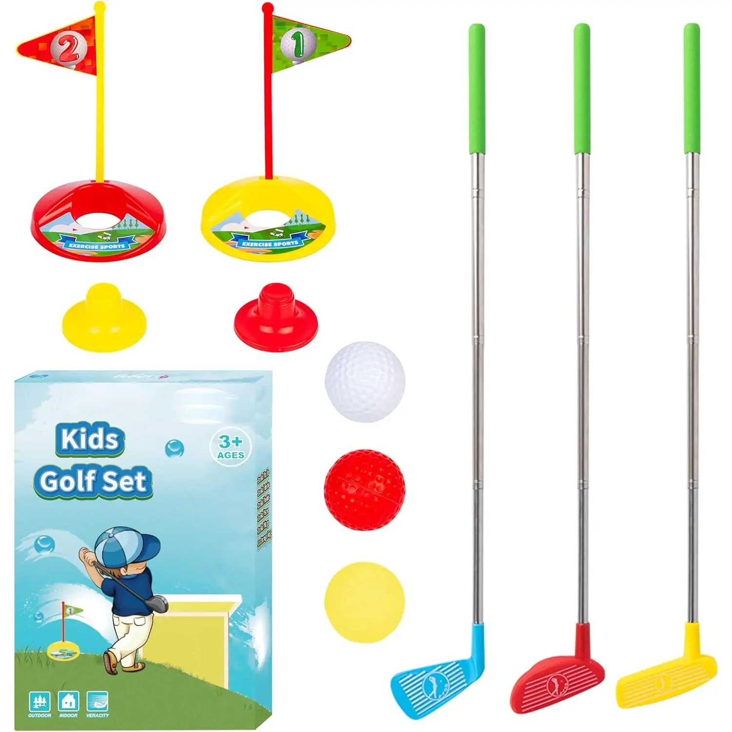 Toddler Retractable Golf Club Set with Stainless Steel Telescopic Rods, Indoor-Outdoor Sports Toy for Ages 2-5 (3-4 Years Highlight) to Cultivate Patience & Brain Skills, Christmas Birthday Gift for Kids