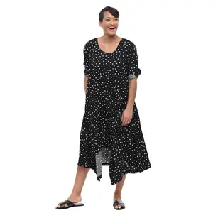 Lexi Womens Dress in Black White Seersucker Dot