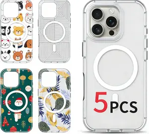 Premium 5-Pack Custom DIY iPhone Case for 17 16 15 14 13 12 11 Pro Max Plus X/XS XSMAX| Magnetic Clear Acrylic Cover, Shockproof, Non-Yellowing，High Quality iPhone Case