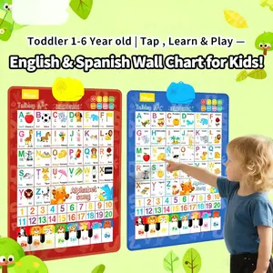 Bilingual Talking Wall Chart for Kids – English & Spanish Learning Poster with Songs, ABCs, Numbers, Animal words & Piano – Interactive Educational Toy for Toddlers 1-6 – No Screen, Battery Powered classroom use Alphabet Preschool wall chart alphabet numb