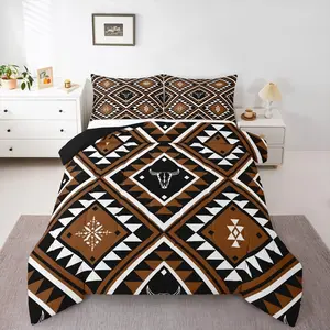 Feelyou Rustic Western Microfiber Comforter Set for Men - Southwestern Aztec, Bohemian Quilt, Ethnic Horns, Bull Skull, Farmhouse Geometric Diamond Bedding Set with Duvet Insert, Microfiber Bedding Set