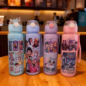 K-Pop Ghost Hunter-Themed Totem Water Bottle with Lid and Straw, 700ML Reusable Hard Plastic Eco-Friendly Bottle, Perfect for School, Travel and Halloween Parties Drinkware