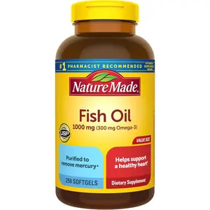 Nature Made Fish Oil Omega 3 Supplements, 1000mg Softgels, Omega 3 Fish Oil for Healthy Heart Support, 250 Softgels, 125 Day Supply