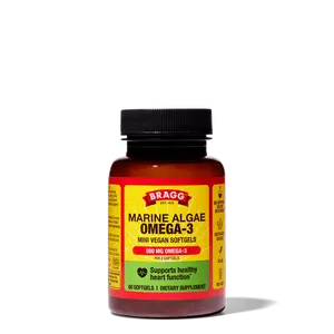 Bragg Marine Algae Omega-3 Softgels - Plant-Based 300 mg DHA & 150 mg EPA for Heart Health - Vegan Supplement