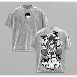 Retro Limited Uchiha Itachii Clan Naruto Vintage Rogue Ninja Crow Graphic T-Shirt, Washed Oversized Dark Anime Streetwear, Red Moon Sharingan Inspired Tee, Gift for Otaku