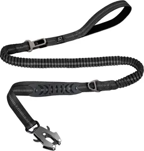Heavy Duty Tactical Bungee Dog Leash, 4-6FT No Pull K9 Frog Clip Dog Leash, Reflective Shock Absorbing Leash with Car Seatbelt for Medium Large Dogs