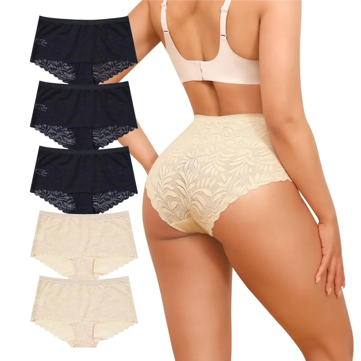 LEVAO High Waist Seamless Lace Panties for Women – BoyShorts No Show Soft Stretch Panties 5 Pack S-XXL summerwins