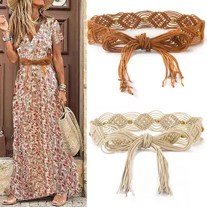 Belt Ladies Casual Woven Wax Rope Vintage European and American Style Wide Waist Seal Bohemian Decorative Knotted Belt