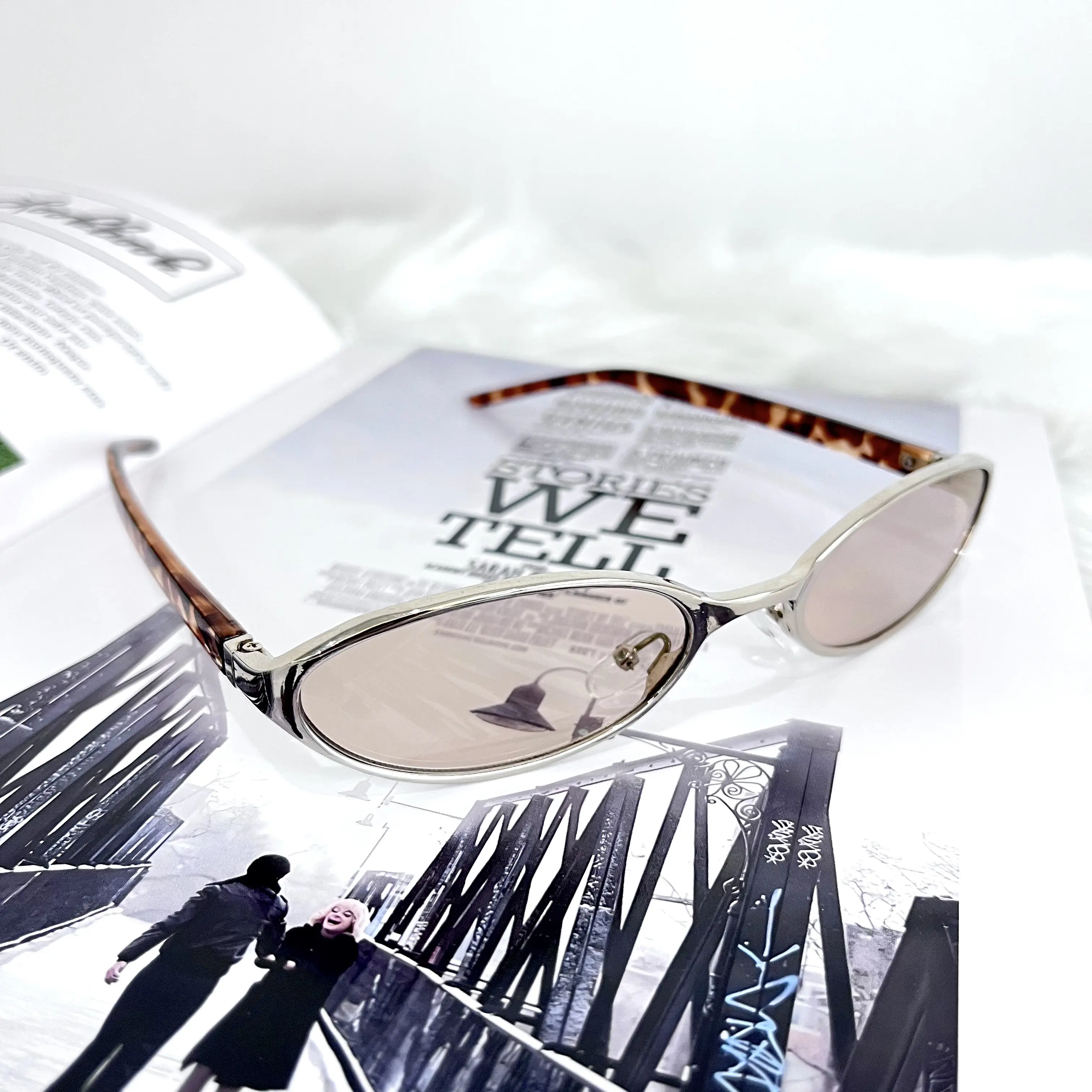 Y2K Inspired Oval Sunglasses with Tortoise Shell Temples | Trendy Retro Silver Rim Sunnies for Men and Women, Lightweight