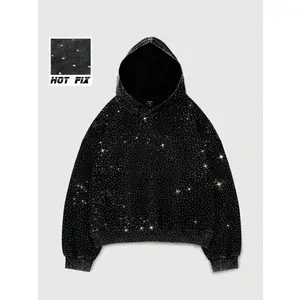 Rhinestone Glitter Christmas Oversized Hoodies Sparkly Long Sleeve Shirts Party Hooded Sweatshirts Tops