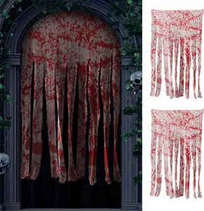 2Pcs Halloween Door Doorway Curtain Decorations Indoor Scary Halloween Decor Props 39x65 inch Blood Prints Creepy Gauze Cloth with Bat Spiders for...