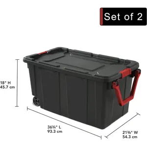 Storage Bins 40 Gallon Heavy-Duty Plastic Storage Bins, 2 Pack Container Totes with Durable Lid and Secure Latching Buckles, Stackable, Tough Storage Containers for Garage and Metal Rack Organizing