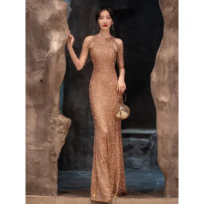 embellished fishtail maxi dress in gold Strapless Fishtail Maxi Dress with Tie-Front