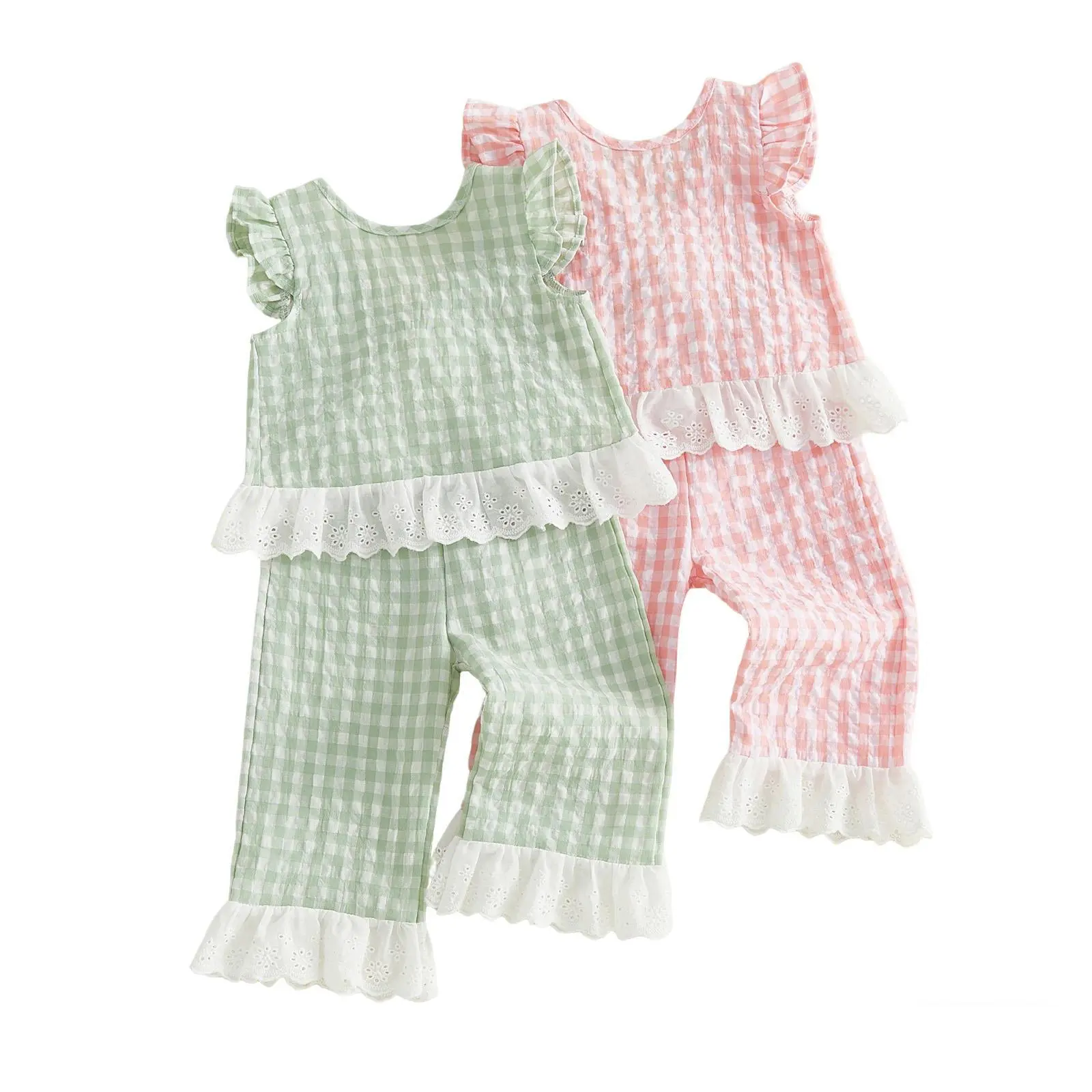 Toddler Baby Little Girls Summer Outfits Backless Bow Plaid Print Vest Tops and Elastic Waist Pants Set 0-3 Years