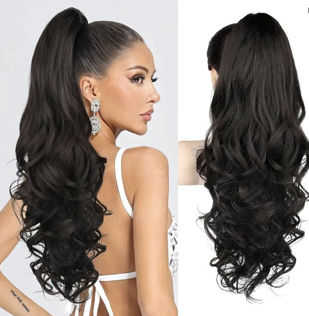 Claw Clip Ponytail Hair Extensions Curled Synthetic 24" Quinceanera & Bridal Stylish Modern Look for Various Occasions and Hairstyles Easy to Style