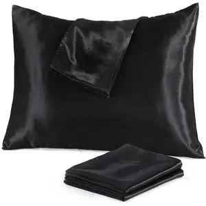 Niagara Black Satin Standard Pillow Cases Protectors 4 Pack with Zip Luxury 20x26inches 100% Satin Hair and Skin Care Zippered Pillow Covers Ultra-Soft