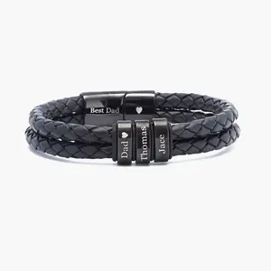 Men's Leather Bracelet with Family Names