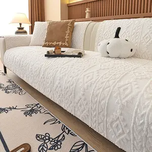 1 Piece Bohemian Sofa Cover, Sofa Slipcover - Geometric Pattern Faux Rabbit Fur Sofa Cover, Non-Slip, Scratch-Resistant, Pet-Friendly Sofa Protector, Fits 1-Seater/2-Seater/3-Seater Sofas, All-Season Living Room Sofa Cover, Machine Washable