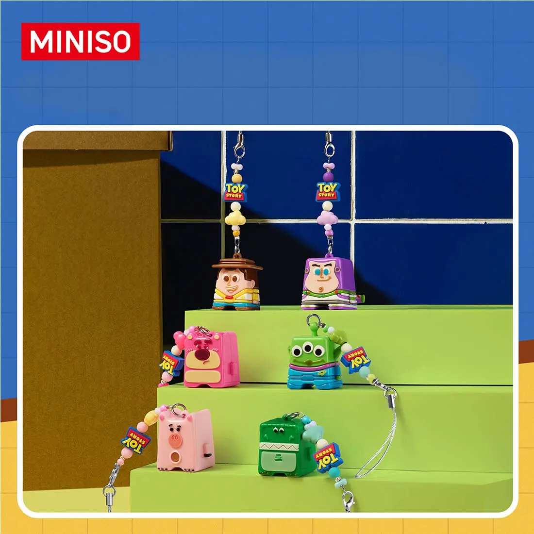 MINISO x Disney Pixar Toy Story Cube Character Keychain Charm - Cute Fashion Accessory for Backpacks, Keys, Collectors，Back To School