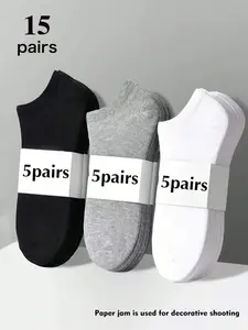 Men's Ankle Socks Plain Socks 15 Pairs, Summer Comfortable Breathable Low Cut Casual Daily Wear, Simple Design for All Seasons Menswear
