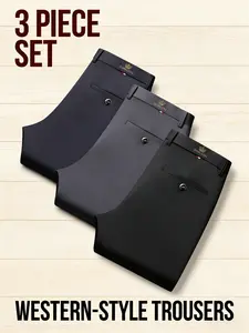 3-Pack Men's Business Pants, Trouser, High Stretch, Wrinkle-Resistant, No-Iron, Straight Relaxed Fit, Slim Fit, Breathable, All-Season, Versatile for Work & Daily