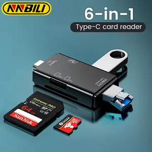 NNBILI 6 in 1 Card Reader, OTG Type C SD Card Reader, Flash Drive Smart Memory Card Reader, USB 2.0 TF CF Cardreader Adapter, Compact and Portable