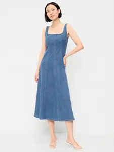 Old Navy Women's Fit & Flare Sleeveless Denim Midi Dress