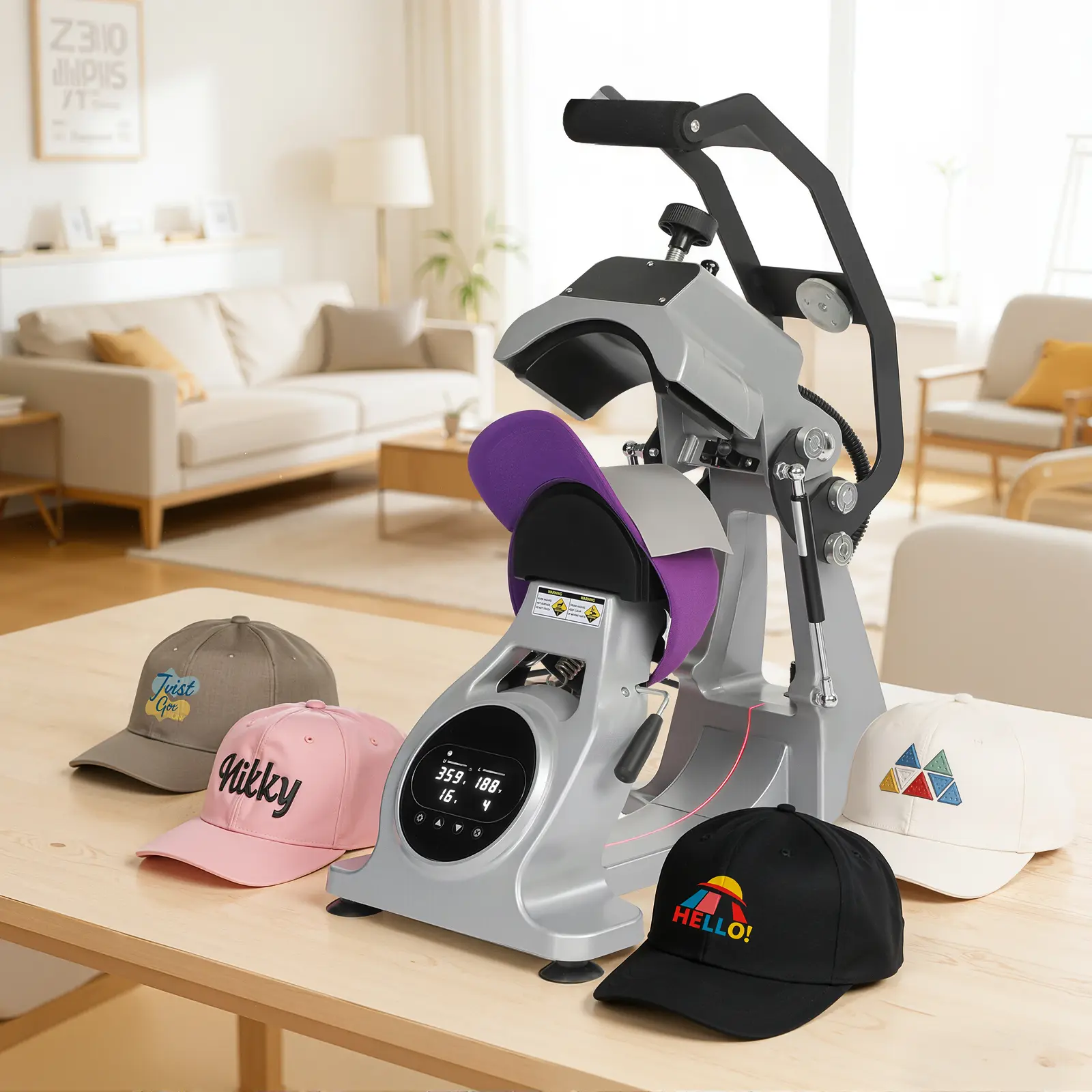 600W Cap Heat Press Machine, Hat Printing & Heat Transfer Press with 3 Hat Platens, Dual Heating, Laser Alignment, Magnetic Release & LCD Timer for Trucker Caps, Baseball Hats & 5 Panel Hats