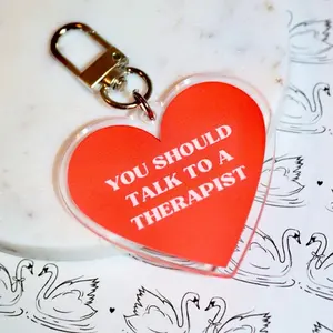 THE PSYCH GUIDE Talk to a Therapist Keychain - 2x2 inch Red Heart Design with Sleek Silver Hardware for Mental Health Awareness keychains women