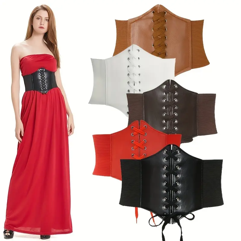 Women'S Vintage Wide Waist Belt With Waist Support - Adjustable Corset Style Lace-Up Belt Suitable For & Tummy Control, Historical Fashion Accessory, Easy Adjustable Belt