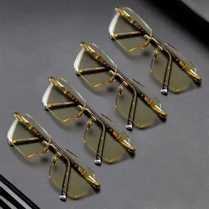 4pcs reading glasses for men brown leg automatic zoom high-definition frameless reading glasses